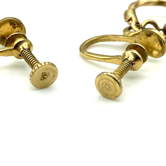 Vintage Minimalist Dangle Earrings, Gold Tone Twisted Hoop Drop with Shimmering - Picture 6 of 6